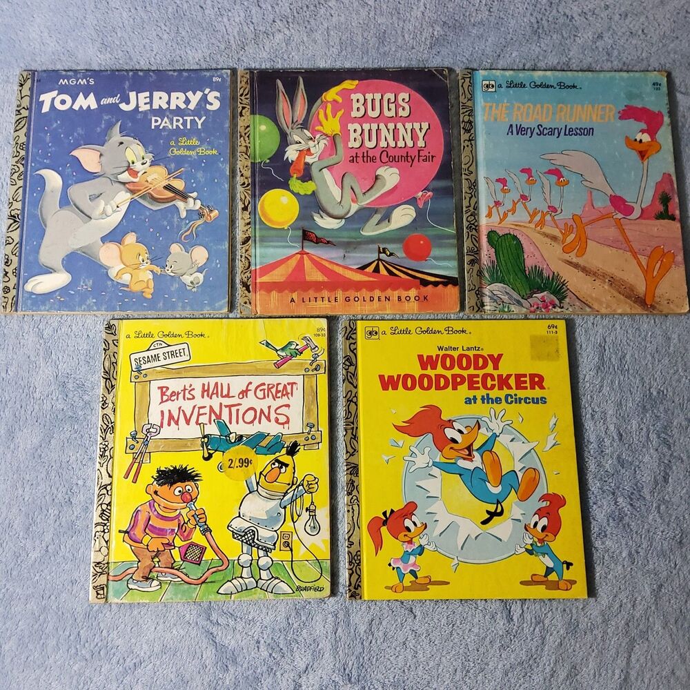 Vintage Little Golden Books Lot of 5 Cartoon Favorites Bugs Bunny Tom & Jerry